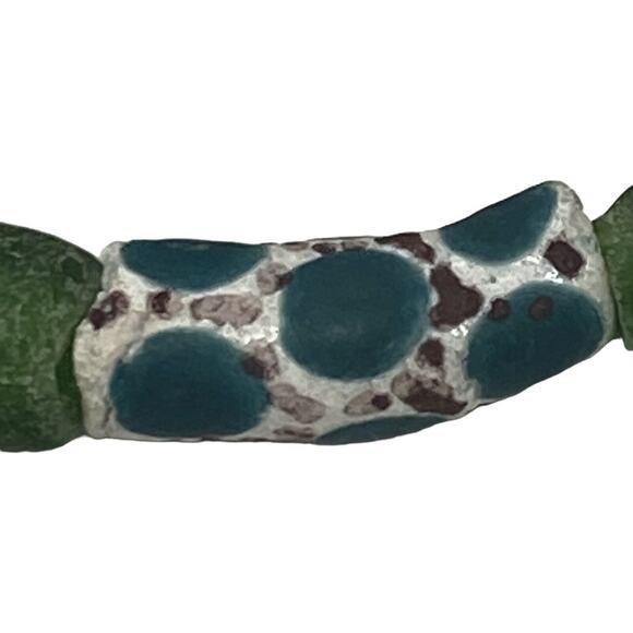 Fashion 25" African Krobo Bead Necklace Handmade Silver Plate Blue Green Ghana - Picture 12 of 16